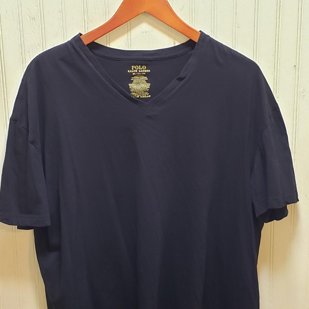 Polo Ralph Lauren Shirt Mens 2XL Blue V-Neck Classic Fit Cotton Logo Tee Jersey